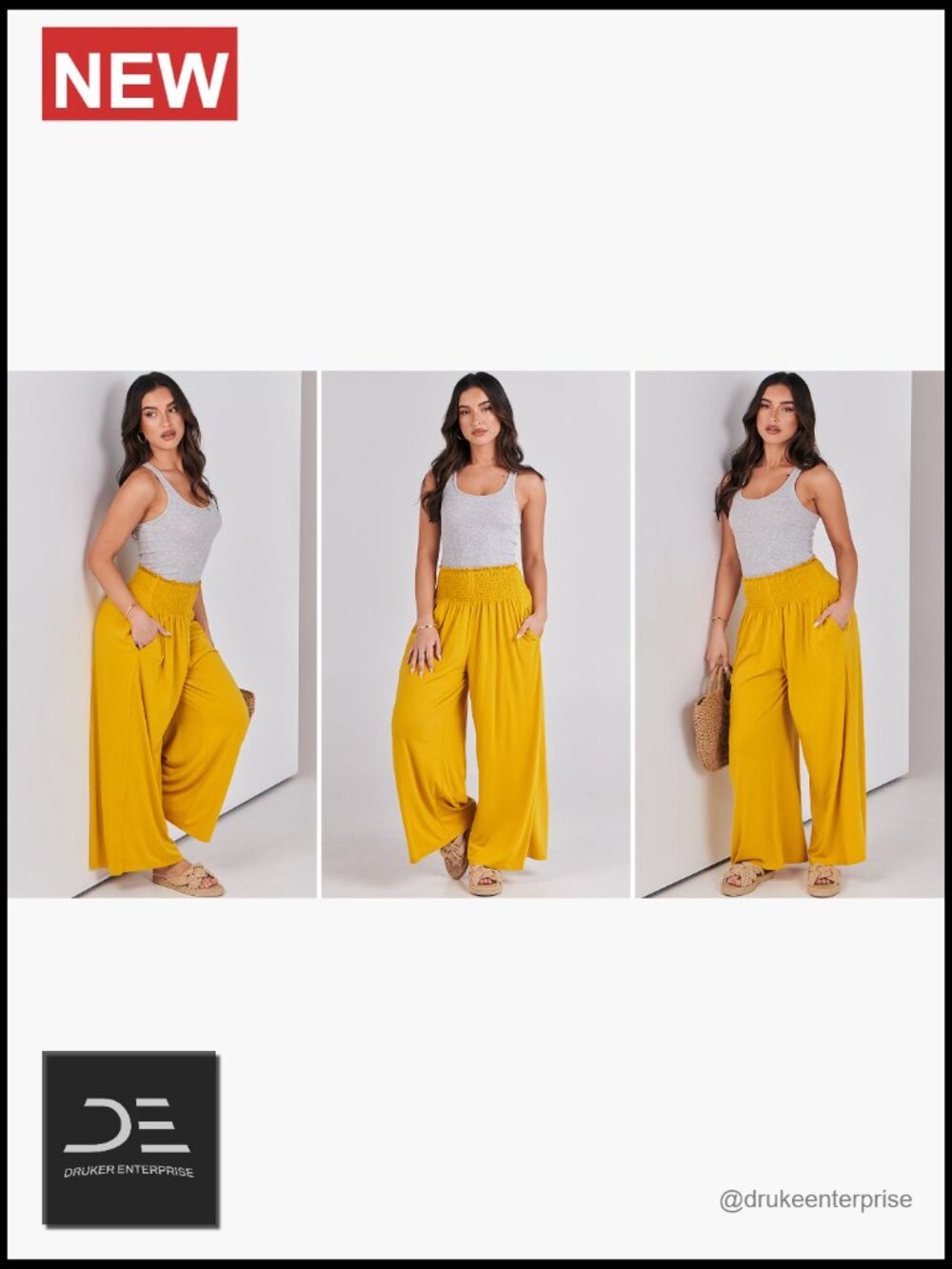 Wide Leg Palazzo Pants with Pockets, High Rise Smocked Waist, Summer Boho - Picture 7 of 7